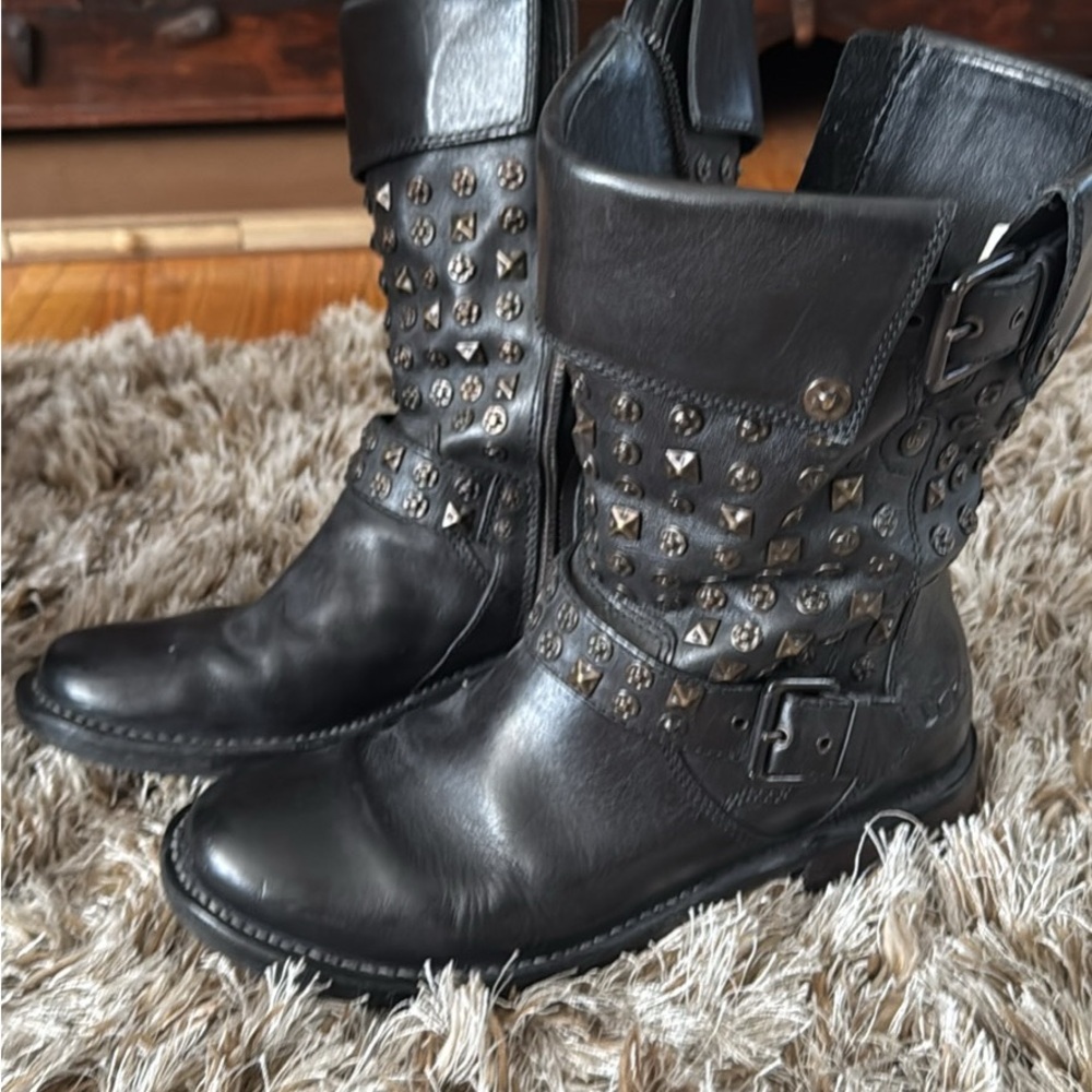 UGG Black Combat Moto Boots with Studded Details